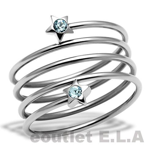 BLUE SWAROVSKI CRYSTAL STARS ST.STEEL RING-6 sizes